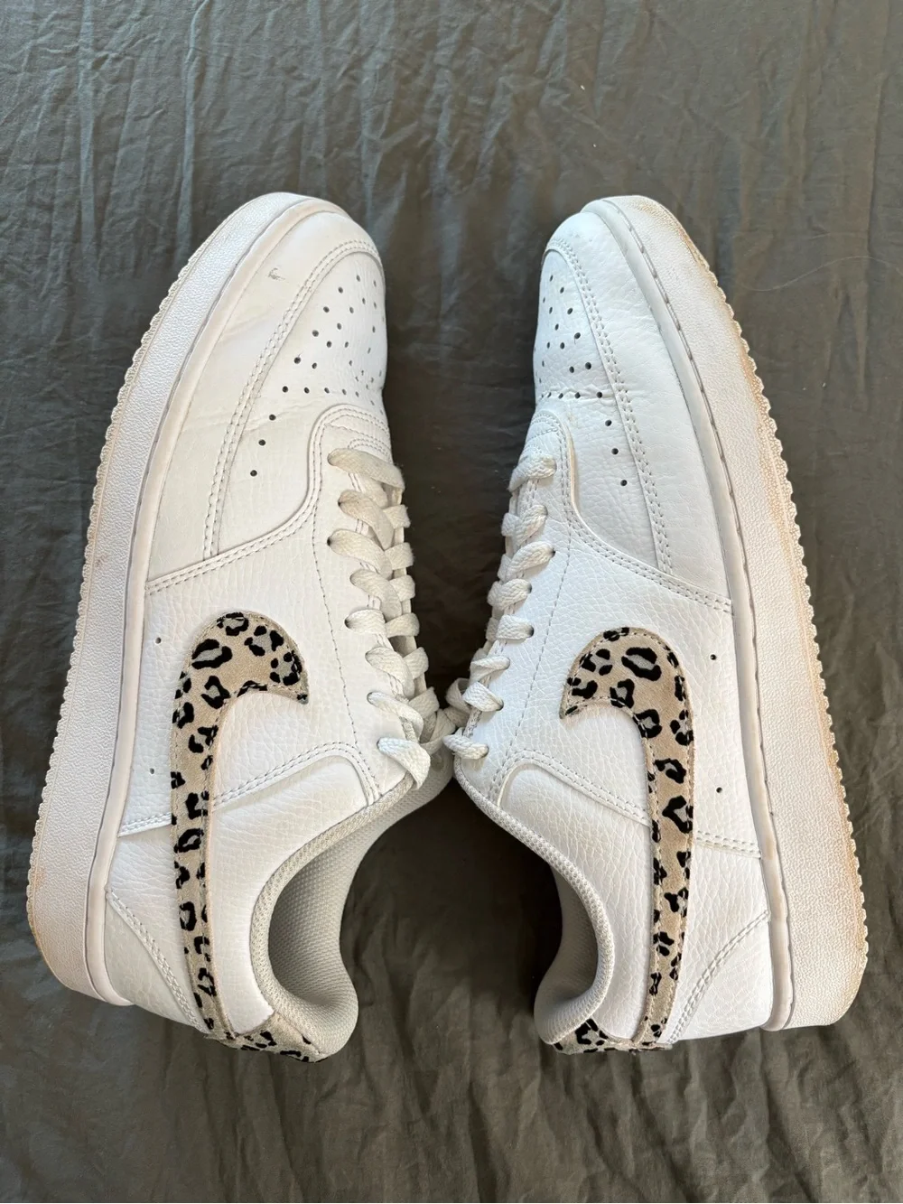 Nike Court Vision Low Leopard Swoosh White Leather. Size 9.5.